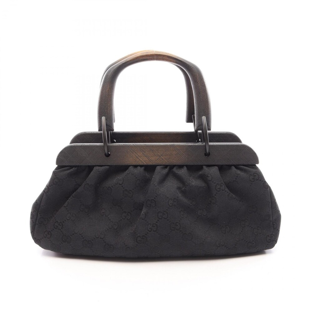 Gucci Gg Canvas Handbag Wood Black Used #367494G73B